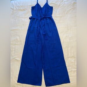 Flying Tomato Elegant Blue Jumpsuit With Pockets, Wide Legs and Tie Belt Size S